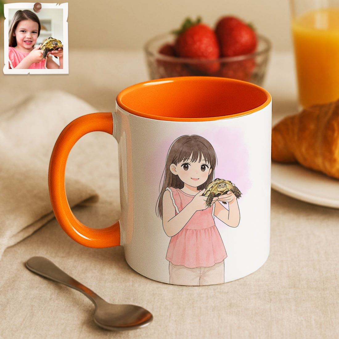 Personalized Pet and Owner Anime Illustration Accent Mug with Custom Text, Rabbit Small Pet Coffee Cup, 11 oz, 15 oz