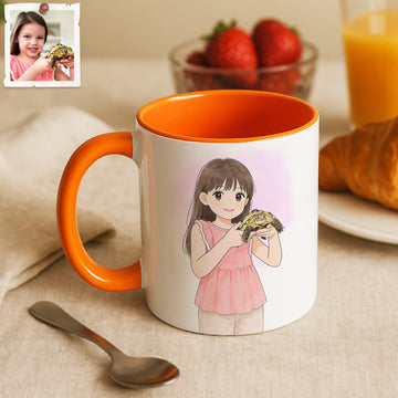 Personalized Pet and Owner Anime Illustration Accent Mug with Custom Text, Rabbit Small Pet Coffee Cup, 11 oz, 15 oz
