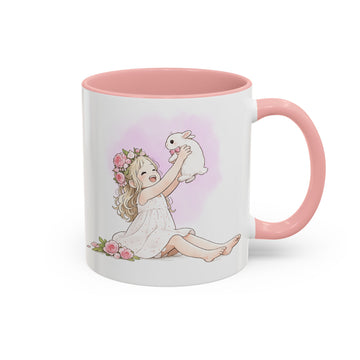 Personalized Pet and Owner Anime Illustration Accent Mug with Custom Text, Rabbit Horse Coffee Cup, 11 oz, 15 oz