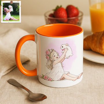 Personalized Pet and Owner Anime Illustration Accent Mug with Custom Text, Rabbit Horse Coffee Cup, 11 oz, 15 oz