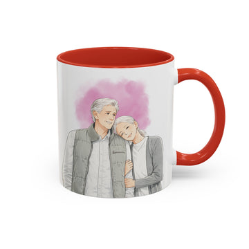 Personalized Couple Portrait Anime Illustration Accent Mug with Custom Text, Romantic Coffee Cup, 11 oz, 15 oz