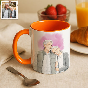 Personalized Couple Portrait Anime Illustration Accent Mug with Custom Text, Romantic Coffee Cup, 11 oz, 15 oz