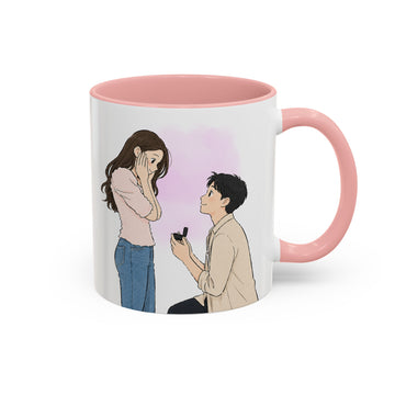 Personalized Engagement or Wedding Anime Illustration Accent Mug, Custom Text Coffee Cup, 11 oz, 15 oz