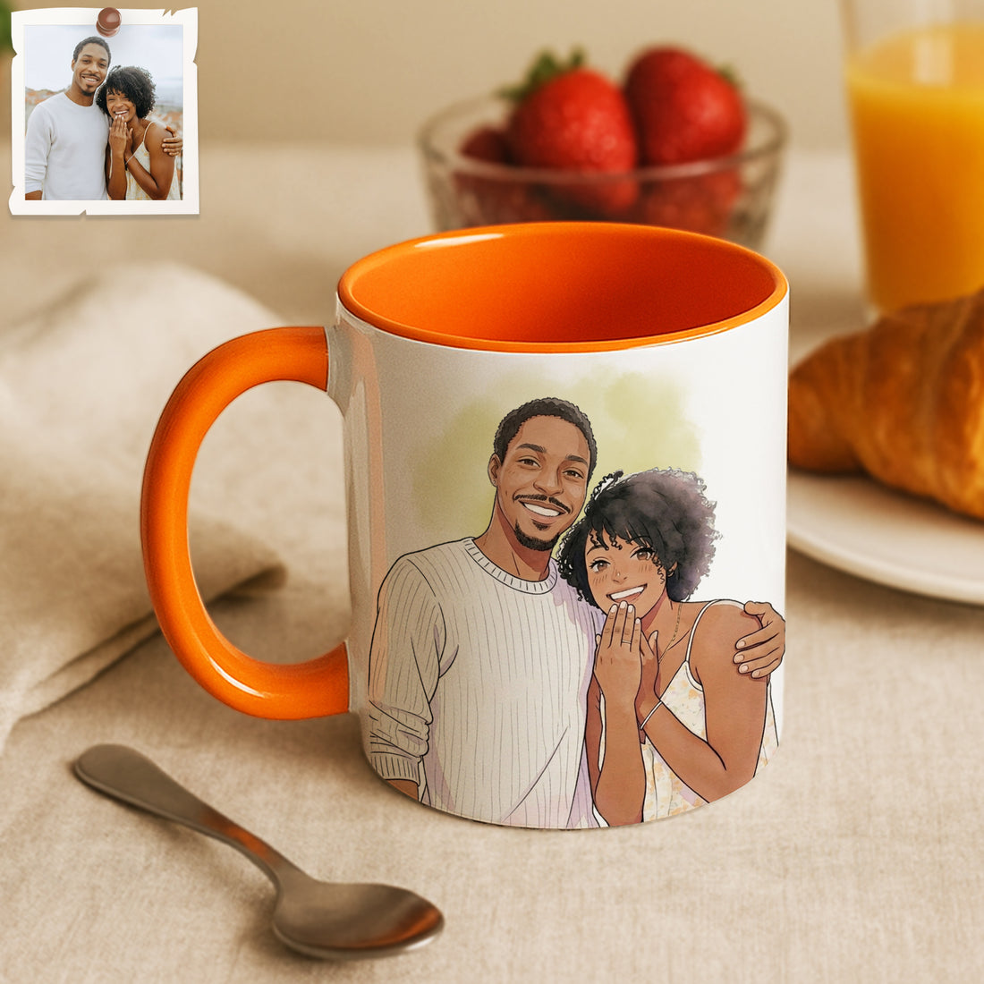 Personalized Engagement or Wedding Anime Illustration Accent Mug, Custom Text Coffee Cup, 11 oz, 15 oz