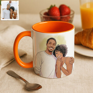 Personalized Engagement or Wedding Anime Illustration Accent Mug, Custom Text Coffee Cup, 11 oz, 15 oz