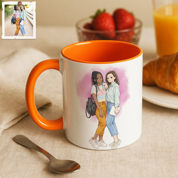 Personalized Friends Portrait Anime Illustration Accent Mug with Custom Text, Best Friend Coffee Cup, 11 oz, 15 oz