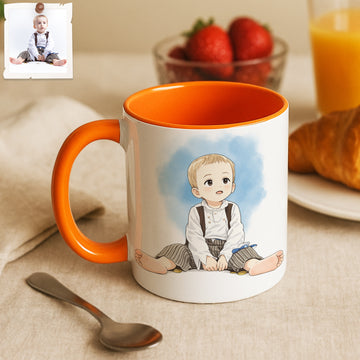 Personalized Baby Anime Illustration Accent Mug, Custom Text Coffee Cup, 11 oz, 15 oz