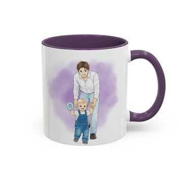 Personalized Father Portrait Anime Illustration Accent Mug with Custom Text, Dad Coffee Cup, 11 oz, 15 oz
