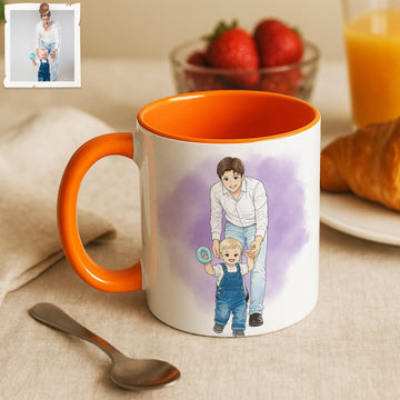 Personalized Father Portrait Anime Illustration Accent Mug with Custom Text, Dad Coffee Cup, 11 oz, 15 oz