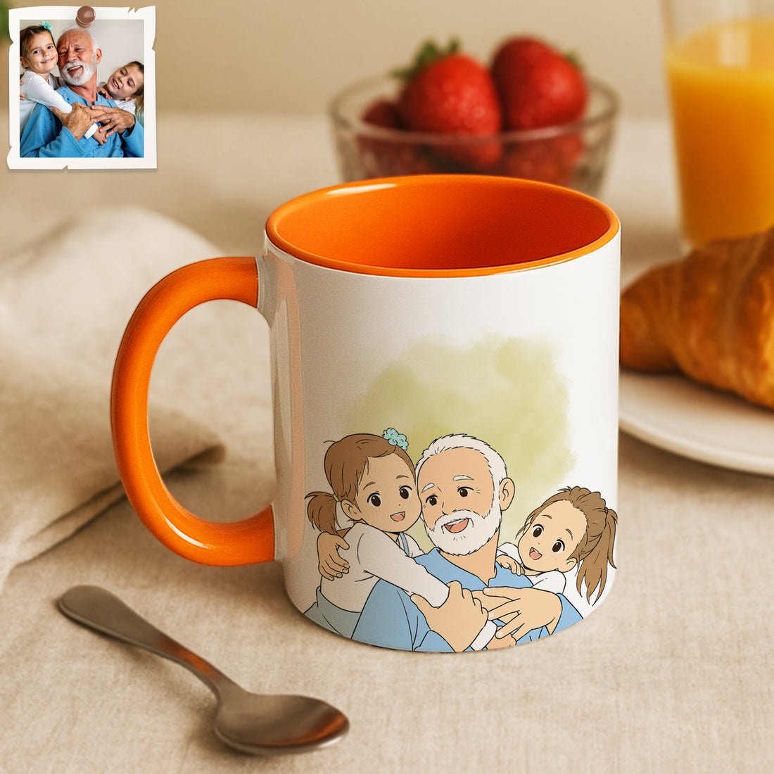 Personalized Father Portrait Anime Illustration Accent Mug with Custom Text, Dad Coffee Cup, 11 oz, 15 oz