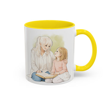 Personalized Mother Portrait Anime Illustration Accent Mug with Custom Text, Mom Coffee Cup, 11 oz, 15 oz