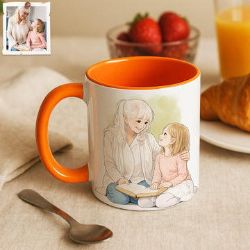 Personalized Mother Portrait Anime Illustration Accent Mug with Custom Text, Mom Coffee Cup, 11 oz, 15 oz