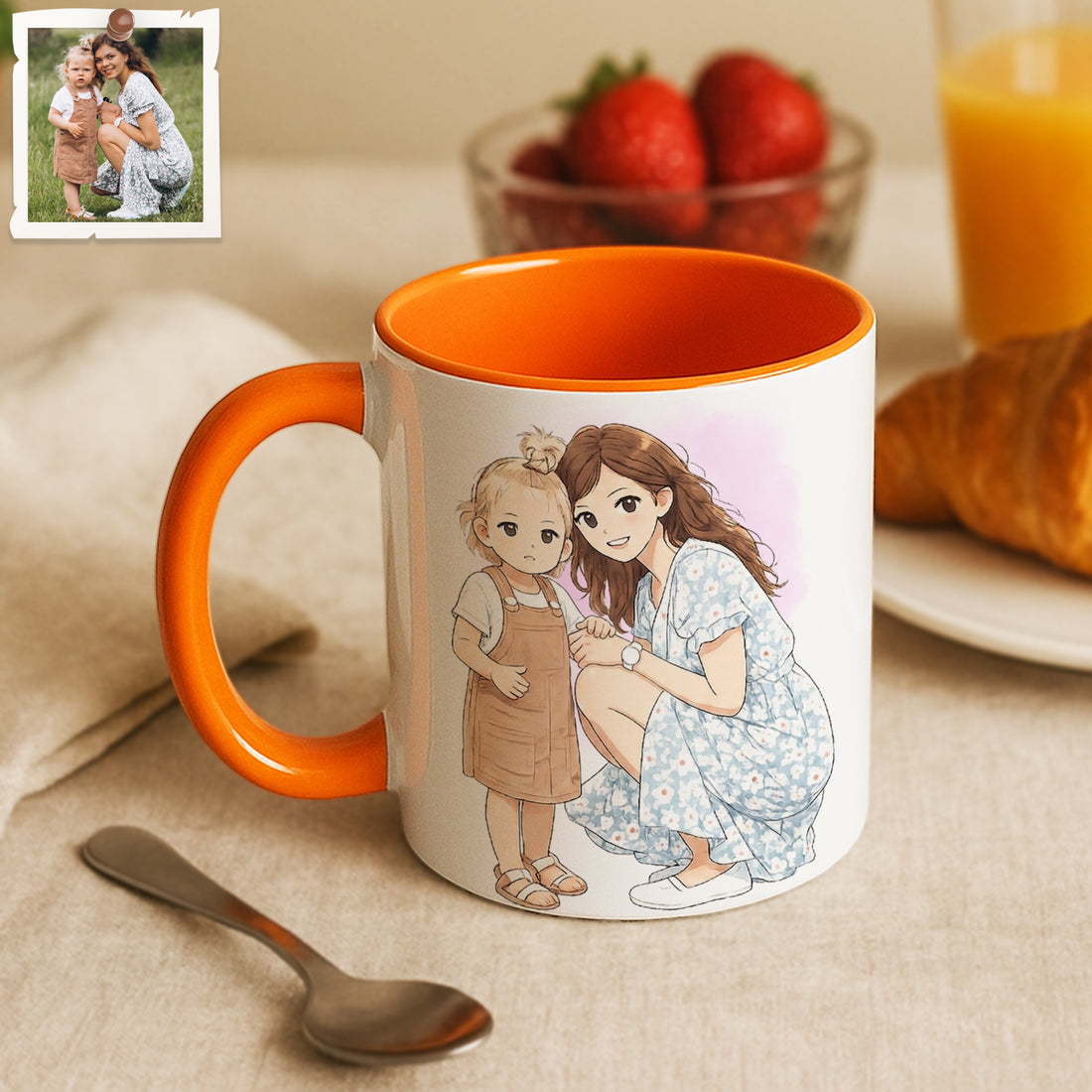Personalized Mother Portrait Anime Illustration Accent Mug with Custom Text, Mom Coffee Cup, 11 oz, 15 oz