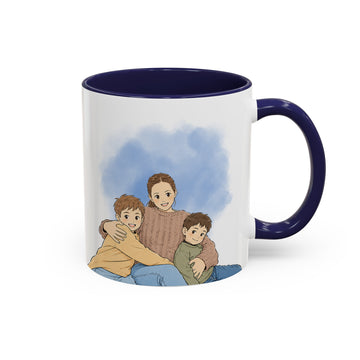 Personalized Big Family Portrait Anime Illustration Accent Mug with Custom Text, Mother Coffee Cup, 11 oz, 15 oz