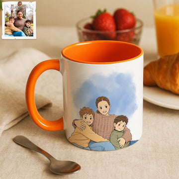 Personalized Big Family Portrait Anime Illustration Accent Mug with Custom Text, Mother Coffee Cup, 11 oz, 15 oz