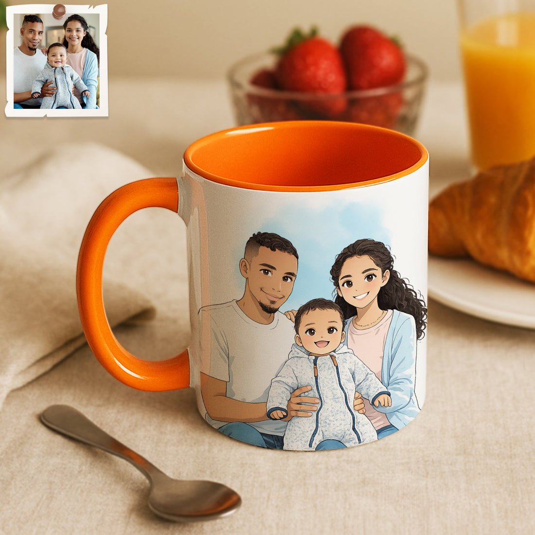Personalized Big Family Portrait Anime Illustration Accent Mug with Custom Text, Mother Coffee Cup, 11 oz, 15 oz