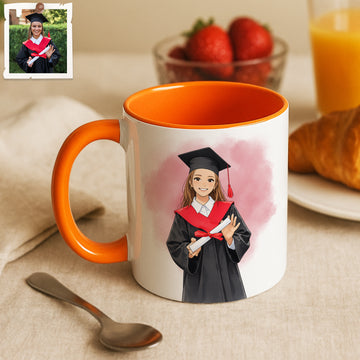 Personalized Graduation Portrait Anime Illustration Accent Mug with Custom Text, Coffee Cup, 11 oz, 15 oz