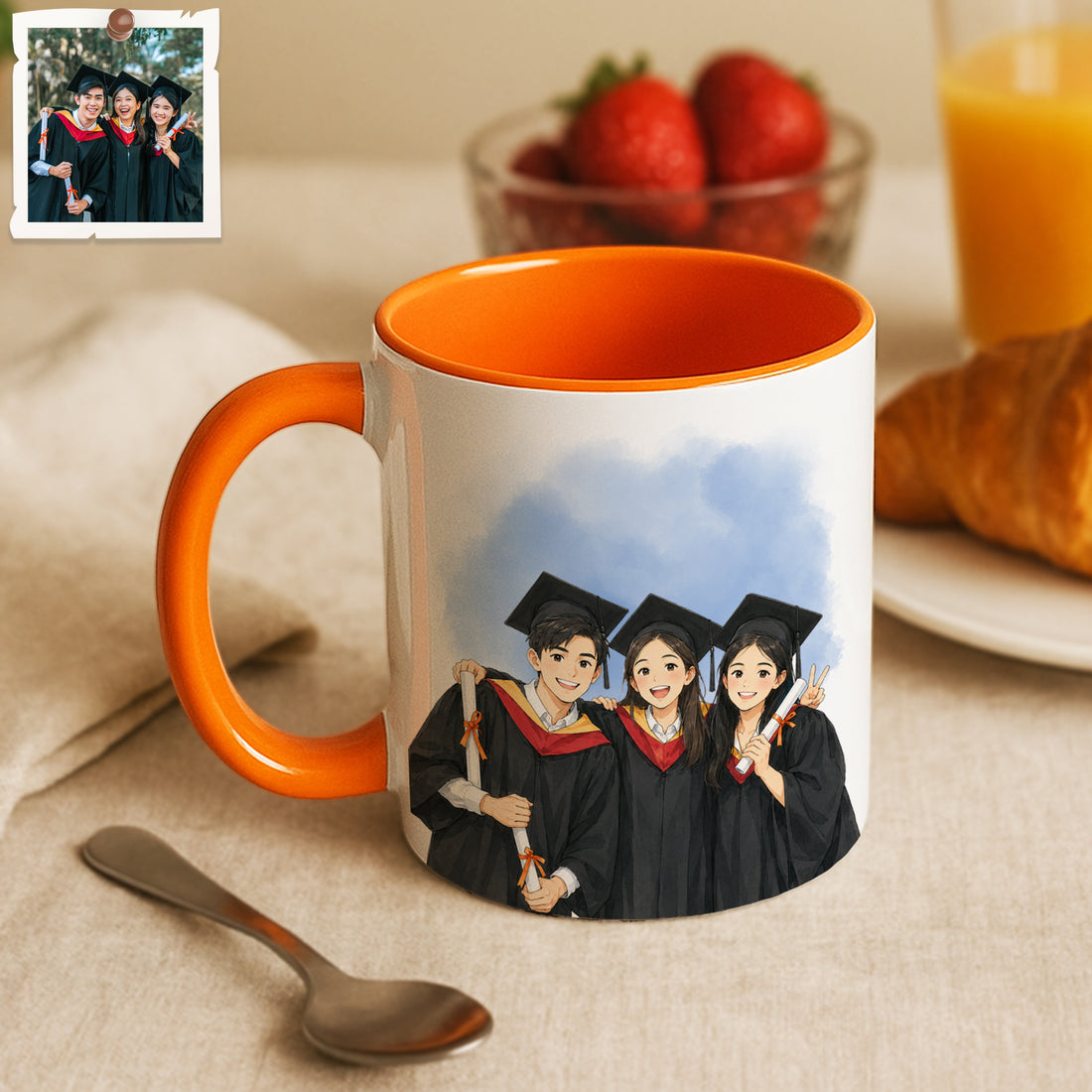 Personalized Graduation Portrait Anime Illustration Accent Mug with Custom Text, Coffee Cup, 11 oz, 15 oz