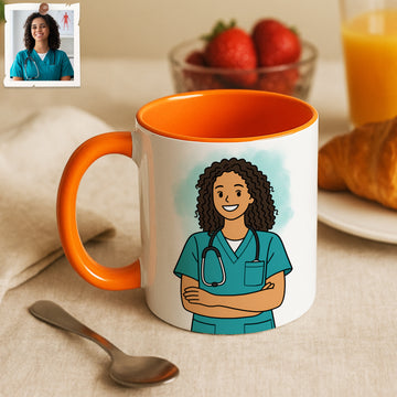 Personalized Nurse Vet Portrait Funny Doodle Accent Mug with Custom Text, Coffee Cup, 11 oz, 15 oz