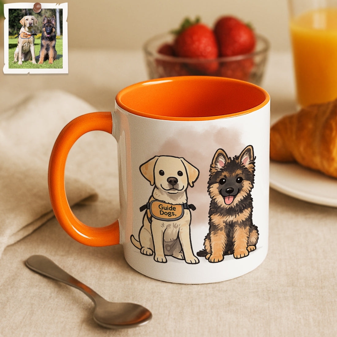 Personalized Pet and Owner Portrait Funny Doodle Accent Mug with Custom Text, Dog Cat Coffee Cup, 11 oz, 15 oz