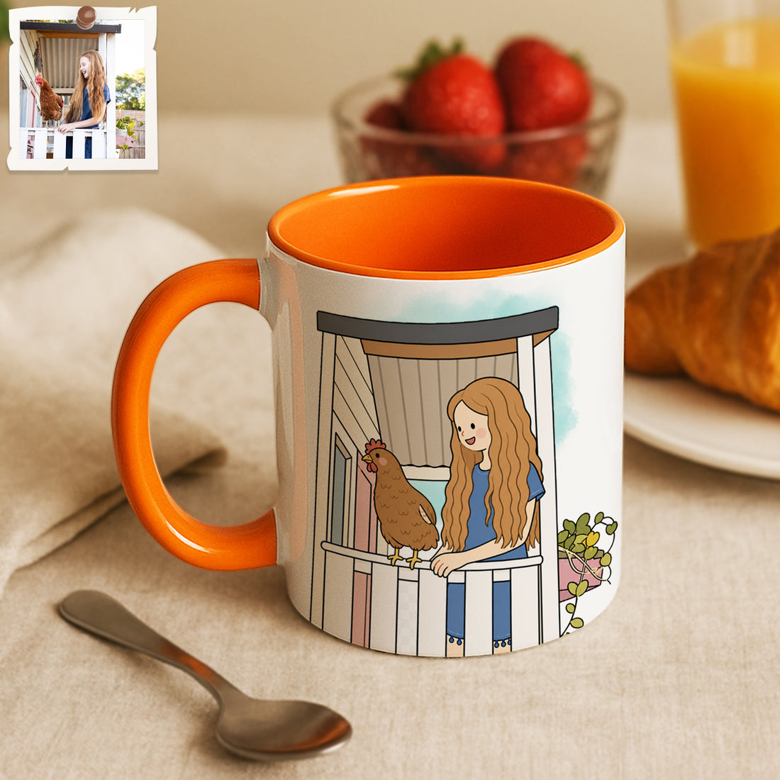 Personalized Pet and Owner Portrait Funny Doodle Accent Mug with Custom Text, Birds Chicken Coffee Cup, 11 oz, 15 oz