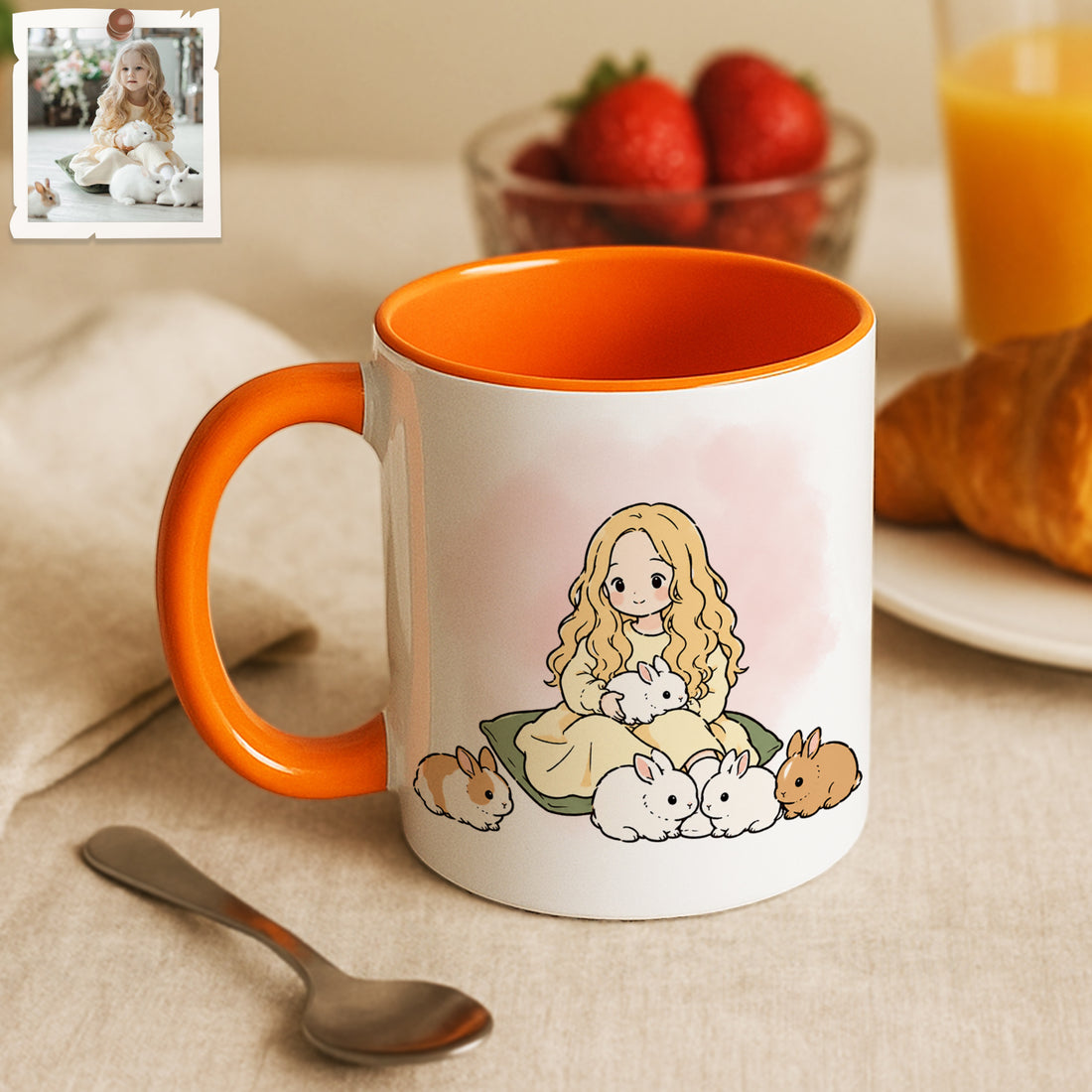 Personalized Pet and Owner Portrait Funny Doodle Accent Mug with Custom Text, Rabbit Coffee Cup, 11 oz, 15 oz
