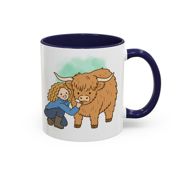 Personalized Pet and Owner Portrait Funny Doodle Accent Mug with Custom Text, Farm Pets Coffee Cup, 11 oz, 15 oz