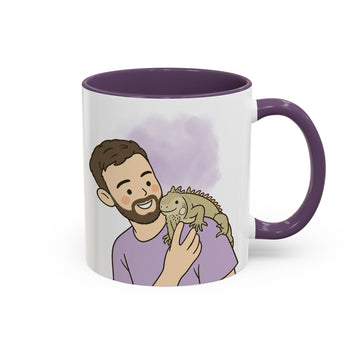 Personalized Pet and Owner Portrait Funny Doodle Accent Mug with Custom Text, Small Pet Coffee Cup, 11 oz, 15 oz