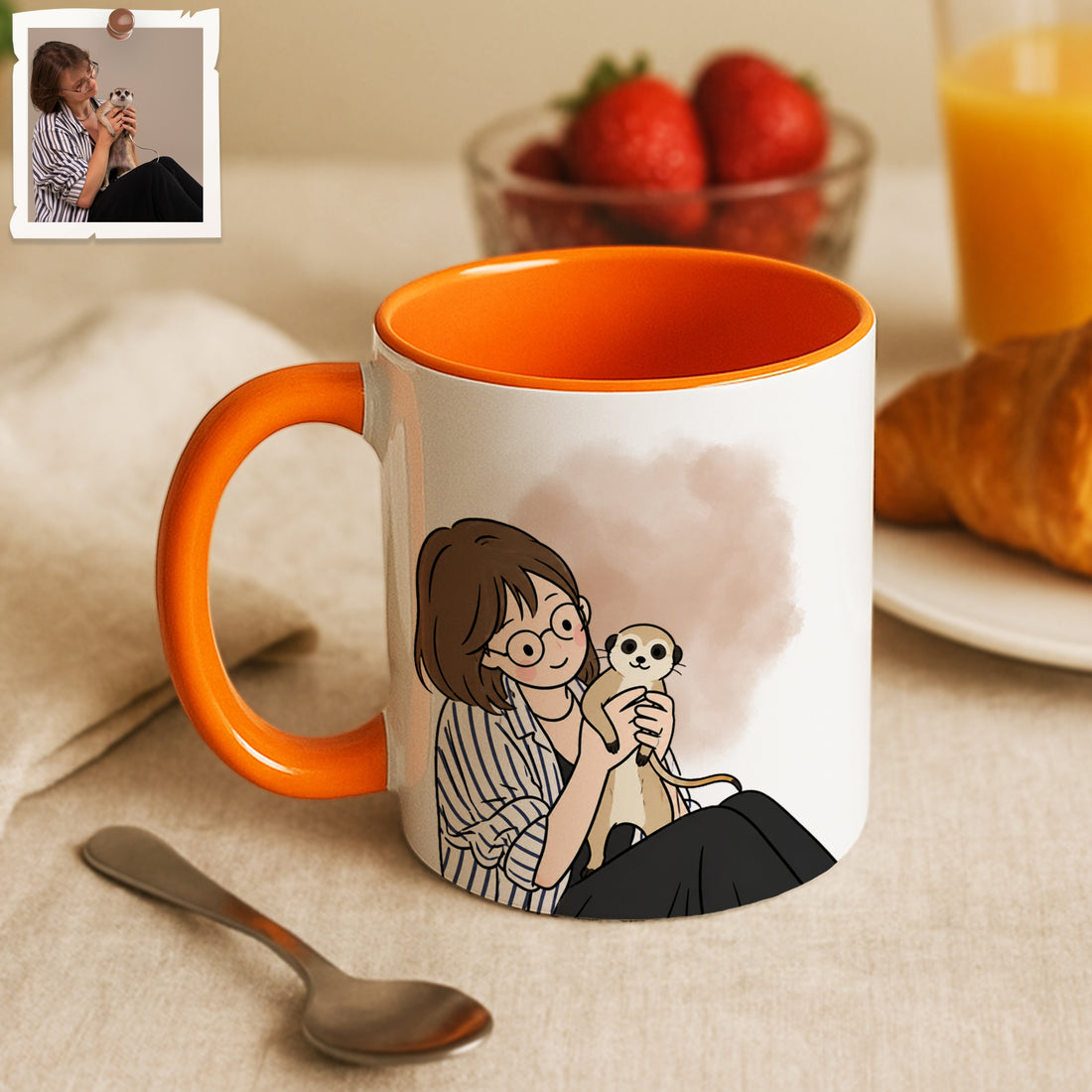 Personalized Pet and Owner Portrait Funny Doodle Accent Mug with Custom Text, Small Pet Coffee Cup, 11 oz, 15 oz