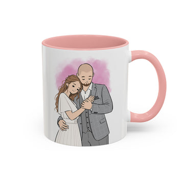 Personalized Engagement or Wedding Funny Doodle Accent Mug, Custom Text Coffee Cup, 11 oz, 15 oz