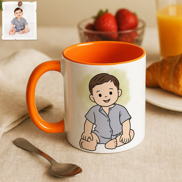 Personalized Babies Portrait Funny Doodle Accent Mug with Custom Text, Coffee Cup, 11 oz, 15 oz