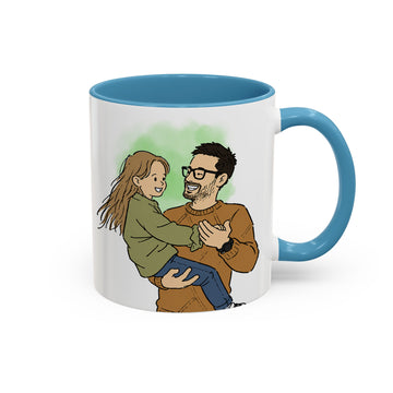 Personalized Father Portrait Funny Doodle Accent Mug with Custom Text, Dad Coffee Cup, 11 oz, 15 oz