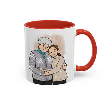 Personalized Mother Portrait Funny Doodle Accent Mug with Custom Text, Mom Coffee Cup, 11 oz, 15 oz