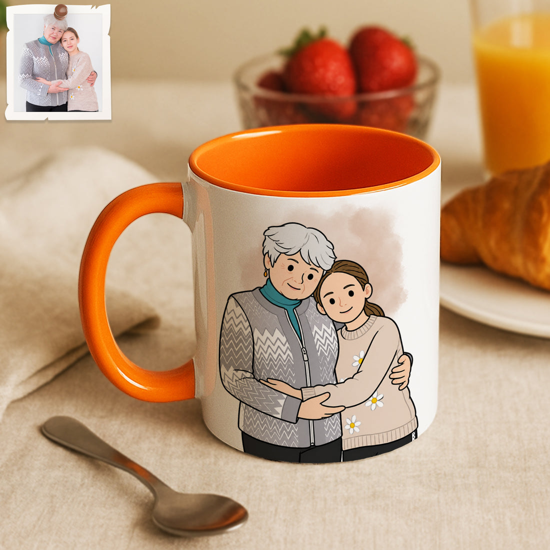 Personalized Mother Portrait Funny Doodle Accent Mug with Custom Text, Mom Coffee Cup, 11 oz, 15 oz