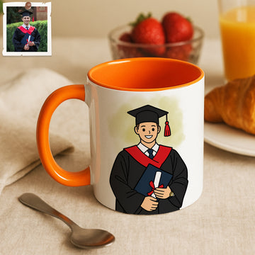 Personalized Graduation Portrait Funny Doodle Accent Mug with Custom Text, Coffee Cup, 11 oz, 15 oz