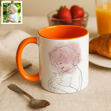 Personalized Pet and Owner Portrait Detailed Line Art Accent Mug with Custom Text, Small Farm Pets Birds Chicken Coffee Cup, 11 oz, 15 oz