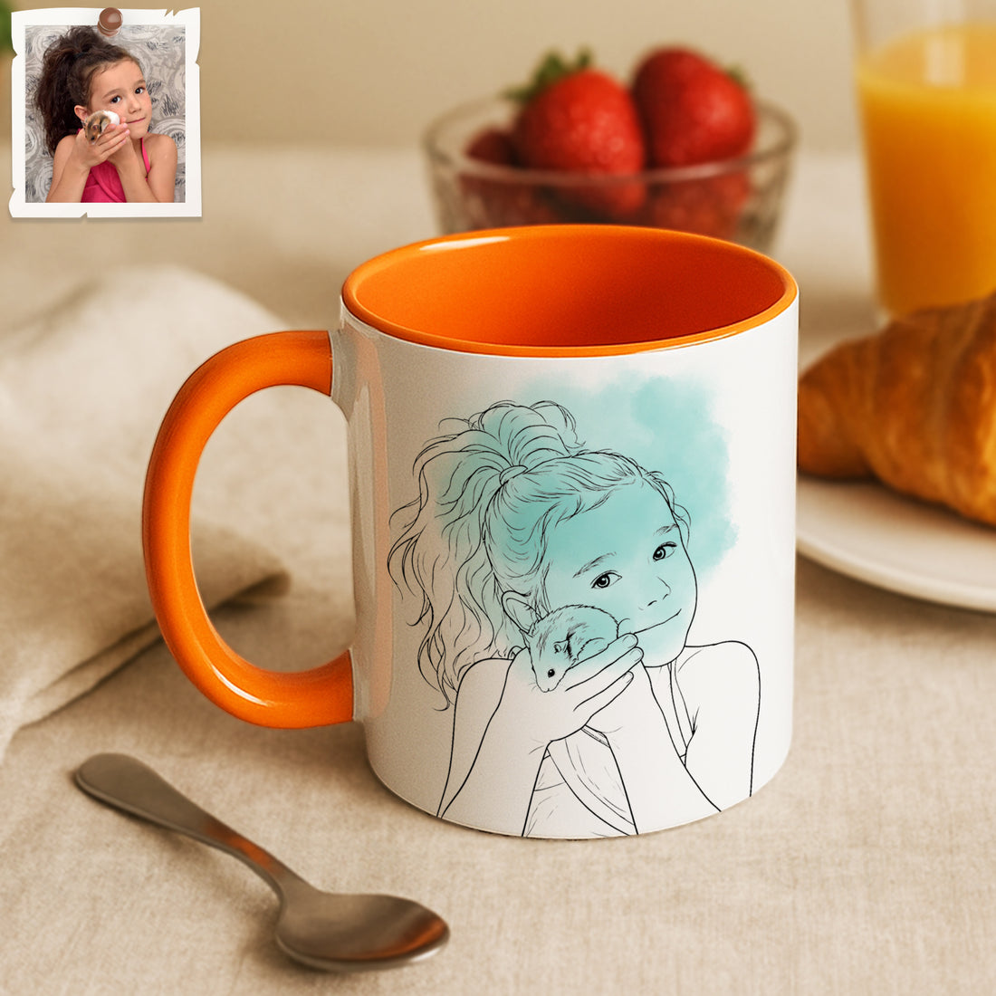 Personalized Pet and Owner Portrait Detailed Line Art Accent Mug with Custom Text, Small Farm Pets Birds Chicken Coffee Cup, 11 oz, 15 oz