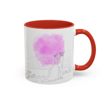 Personalized Wedding Portrait Detailed Line Art Accent Mug with Custom Text, Coffee Cup, 11 oz, 15 oz