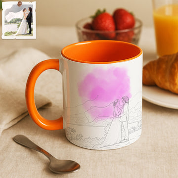 Personalized Wedding Portrait Detailed Line Art Accent Mug with Custom Text, Coffee Cup, 11 oz, 15 oz