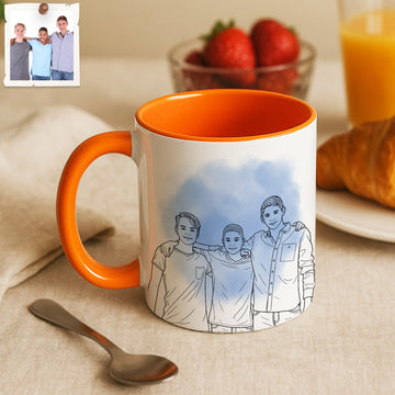 Personalized Friends Portrait Detailed Line Art Accent Mug with Custom Text, Best Friend Coffee Cup, 11 oz, 15 oz