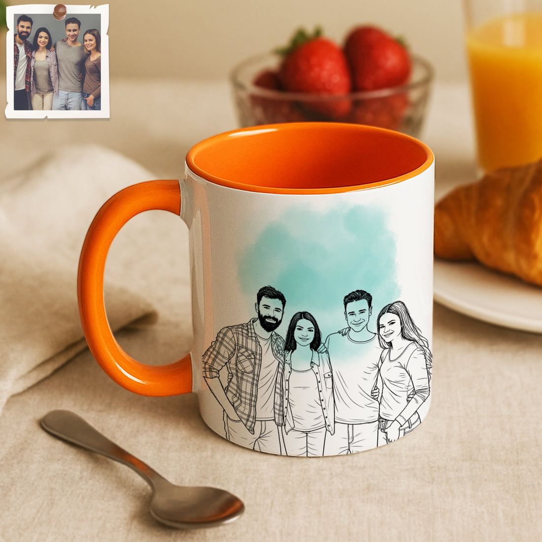 Personalized Friends Portrait Detailed Line Art Accent Mug with Custom Text, Best Friend Coffee Cup, 11 oz, 15 oz