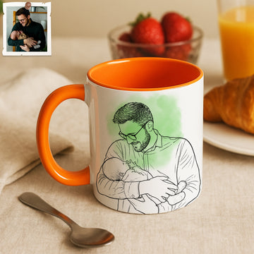 Personalized First Time Parent with Dad Detailed Line Art Accent Mug, Custom Text Coffee Cup, 11 oz, 15 oz