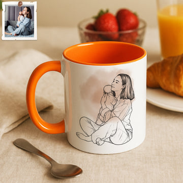 Personalized First Time Parent with Mom Detailed Line Art Accent Mug, Custom Text Coffee Cup, 11 oz, 15 oz