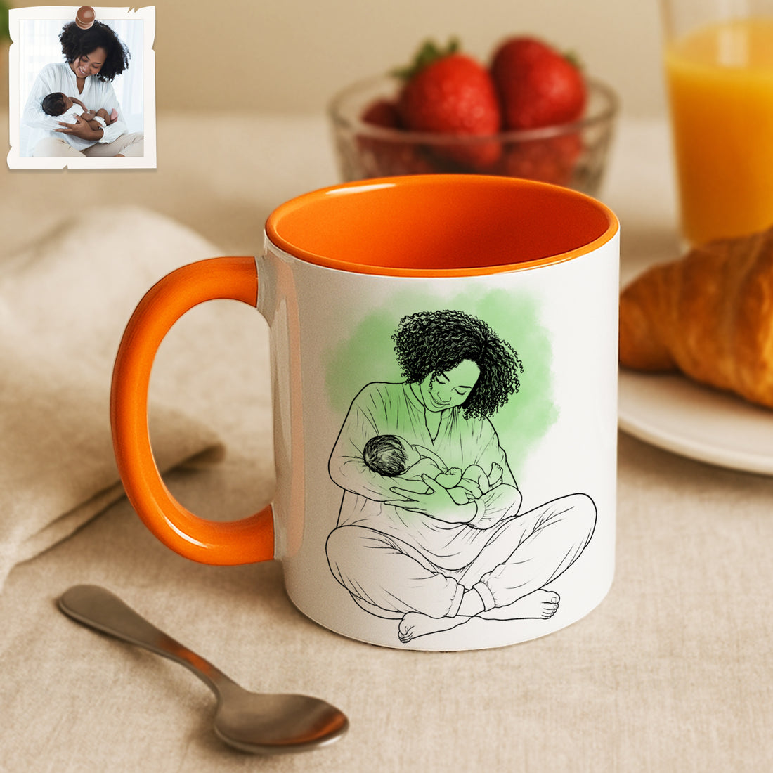 Personalized First Time Parent with Mom Detailed Line Art Accent Mug, Custom Text Coffee Cup, 11 oz, 15 oz