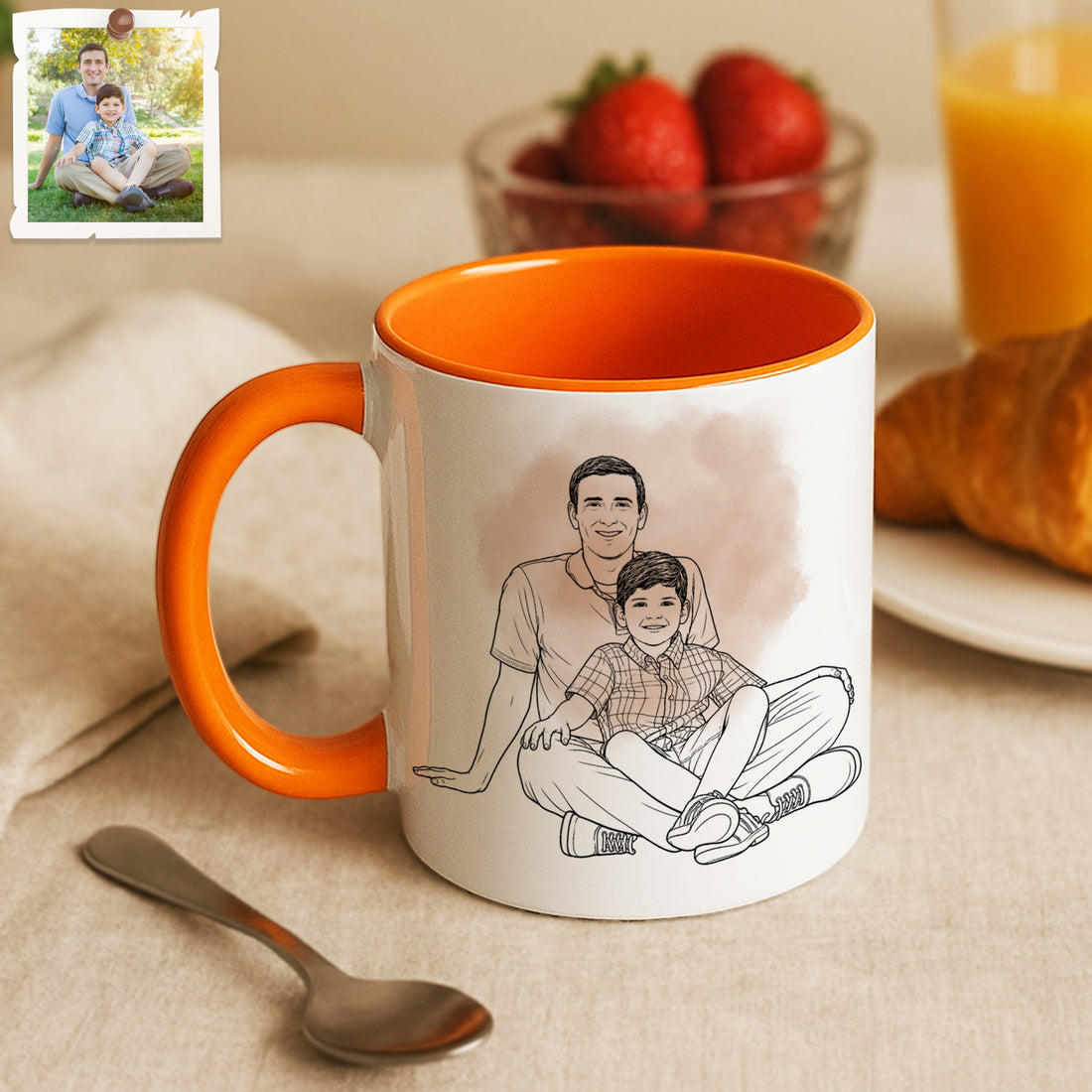 Personalized Big Family with Grandpa and Dad Detailed Line Art Accent Mug, Custom Text Coffee Cup, 11 oz, 15 oz