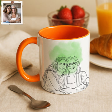 Personalized Big Family with Grandpa and Mother Detailed Line Art Accent Mug, Custom Text Coffee Cup, 11 oz, 15 oz