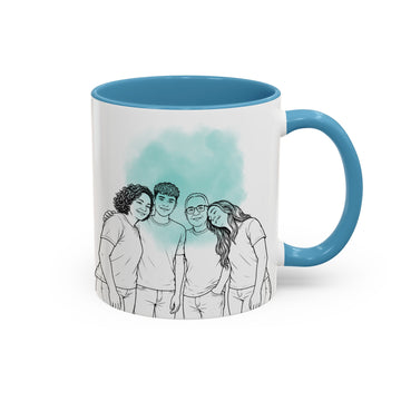 Personalized Big Family with Siblings and Mother Detailed Line Art Accent Mug, Custom Text Coffee Cup, 11 oz, 15 oz