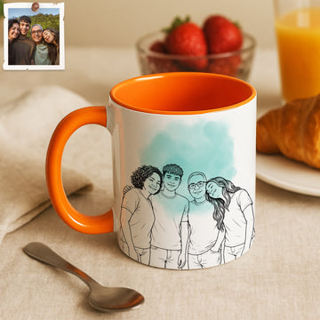 Personalized Big Family with Siblings and Mother Detailed Line Art Accent Mug, Custom Text Coffee Cup, 11 oz, 15 oz