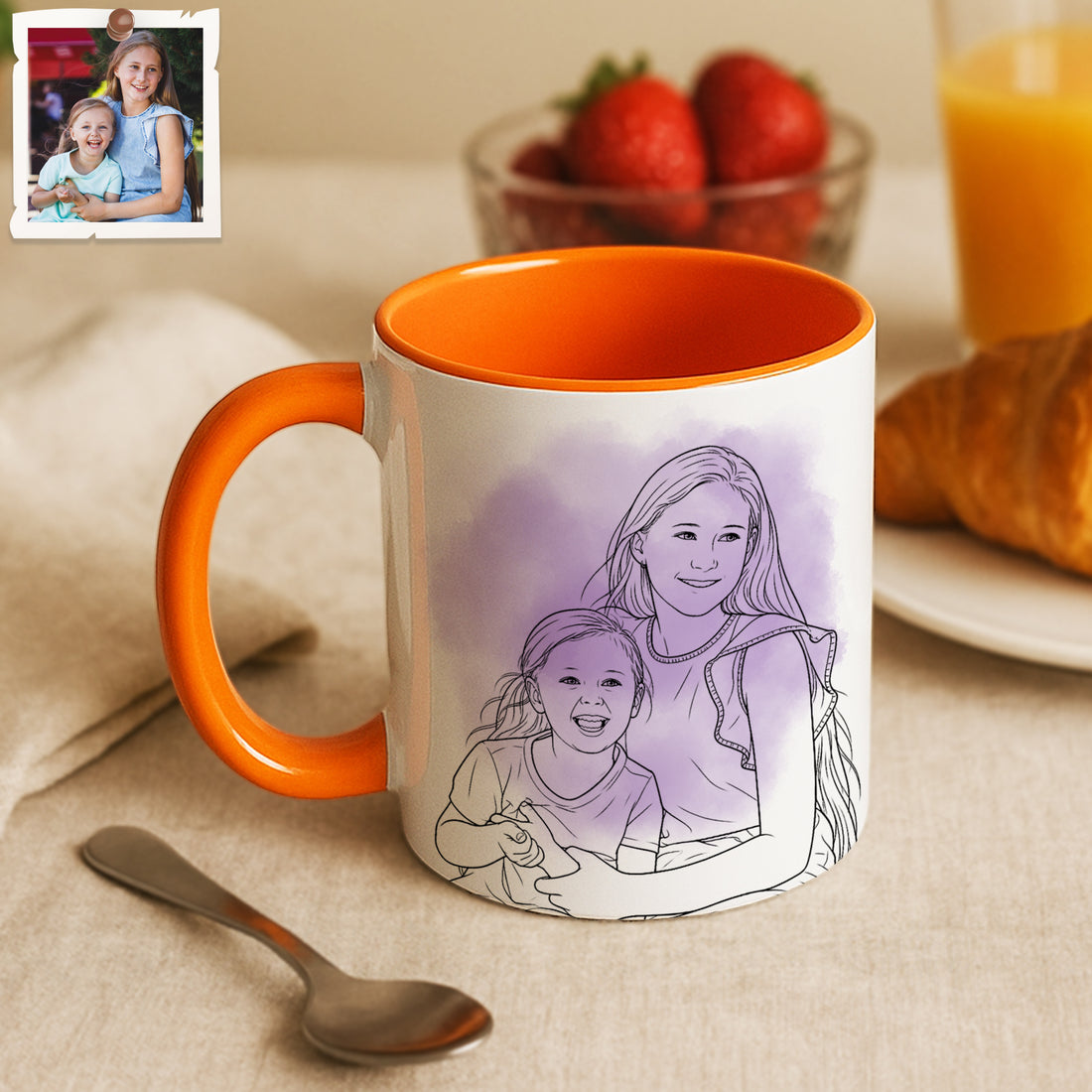 Personalized Big Family with Siblings and Mother Detailed Line Art Accent Mug, Custom Text Coffee Cup, 11 oz, 15 oz