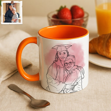 Personalized Graduation Portrait Detailed Line Art Accent Mug with Custom Text, Coffee Cup, 11 oz, 15 oz (Copy)